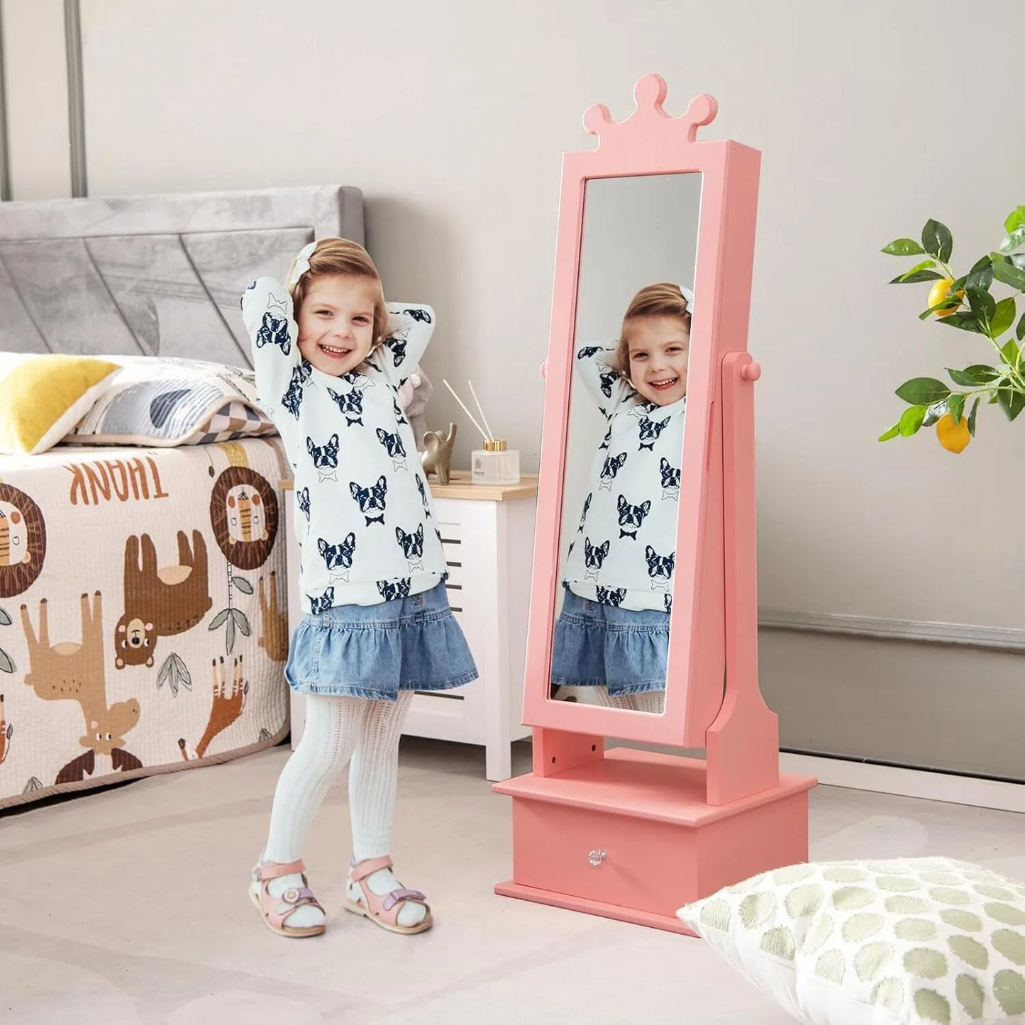 Children's Jewelry Cabinet with Full-Length Mirror and Storage Drawers