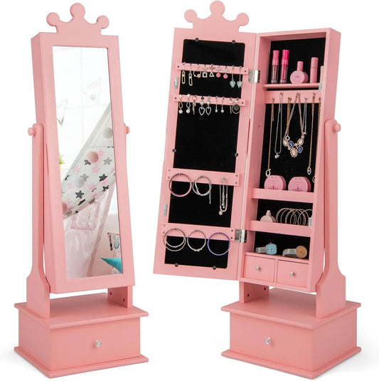 Children's Jewelry Cabinet with Full-Length Mirror and Storage Drawers