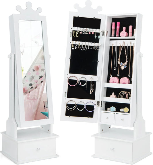 Children's Jewelry Cabinet with Full-Length Mirror and Storage Drawers
